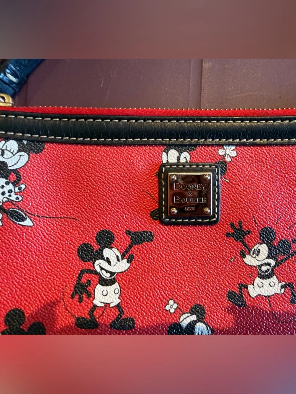 Dooney & Bourke Red Mickey Mouse Wristlet with Black Trim - Picture 2 of 7